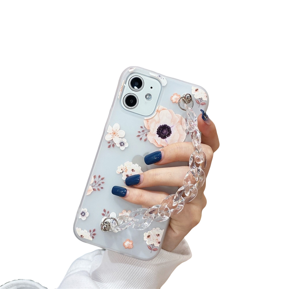Anymob iPhone Case Transparent Powder Pink Flower Wrist Chain Bracelet Silicone Flower Phone Cover-Mobile Phone Cases-PEROZ Accessories