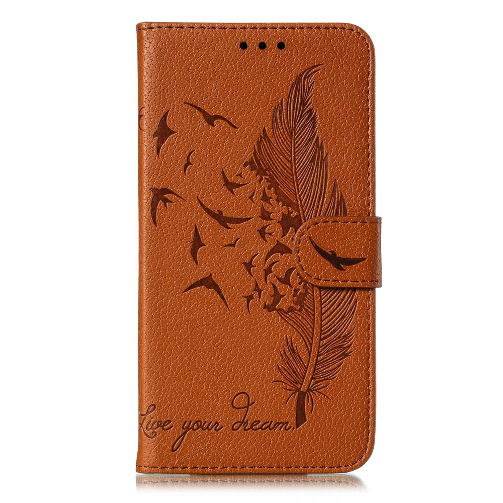Anymob iPhone Case Brown Bird Feather Leather Flip Cell Wallet Cover-Mobile Phone Cases-PEROZ Accessories