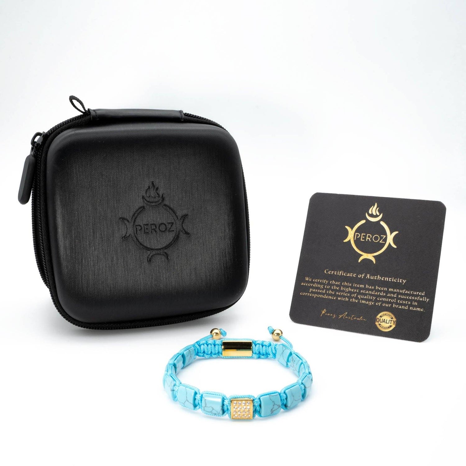 Turquoise Agate Beaded Bracelet with Gold Plated CZ Setting