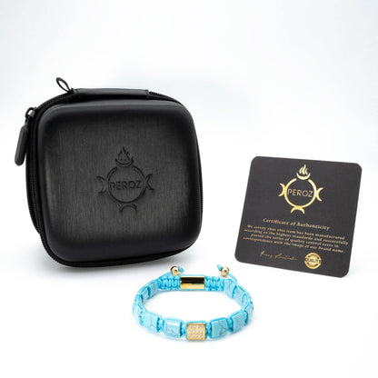 Turquoise Agate Beaded Bracelet with Gold Plated CZ Setting
