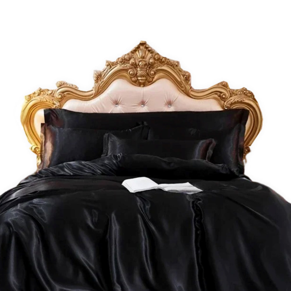 Anyhouz Beddings Black EU Single Size 2 Pcs
 High End Satin Smooth Duvet Cover Set Luxury Polyester Silky Soft Cozy Bedding Set-Duvet Covers-PEROZ Accessories