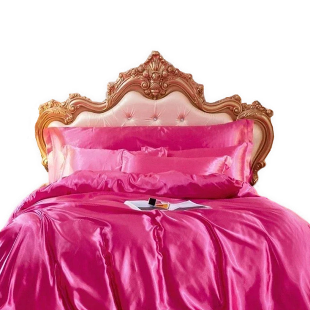 Anyhouz Beddings Hot Pink AU Queen Size 3 Pcs High End Satin Smooth Duvet Cover Set Luxury Polyester Silky Soft Cozy Bedding Set-Duvet Covers-PEROZ Accessories
