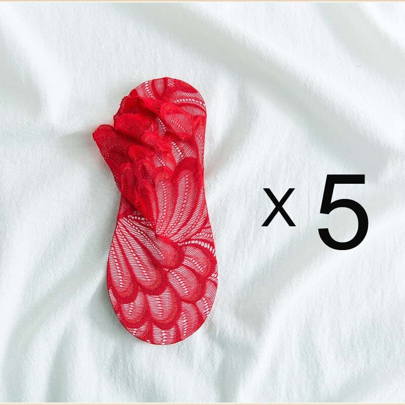 Anysox 5 Pairs One Size 4-5 Red Fashion Summer Socks With Style Lace Office Flower Short Sock Ankle Socks For Women-Socks-PEROZ Accessories