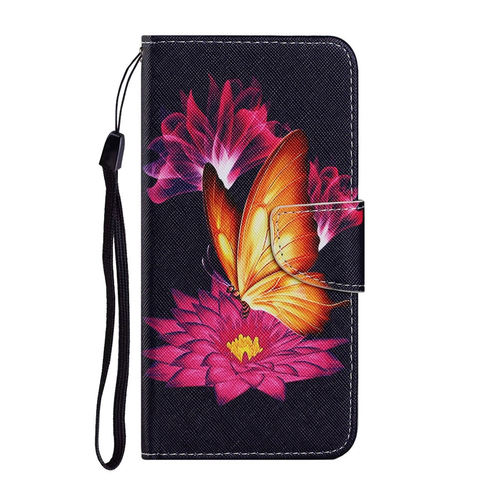 Anymob Samsung Red Lotus Butterfly Painted Case Flip Wallet Leather Phone Cover-Mobile Phone Cases-PEROZ Accessories