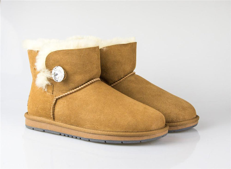 UGG Boots Australia Premium Double Face Sheepskin Mini Button with Crystal Water Resistant-Boots-PEROZ Accessories