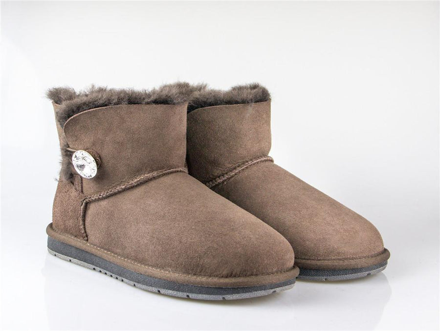 UGG Boots Australia Premium Double Face Sheepskin Mini Button with Crystal Water Resistant-Boots-PEROZ Accessories