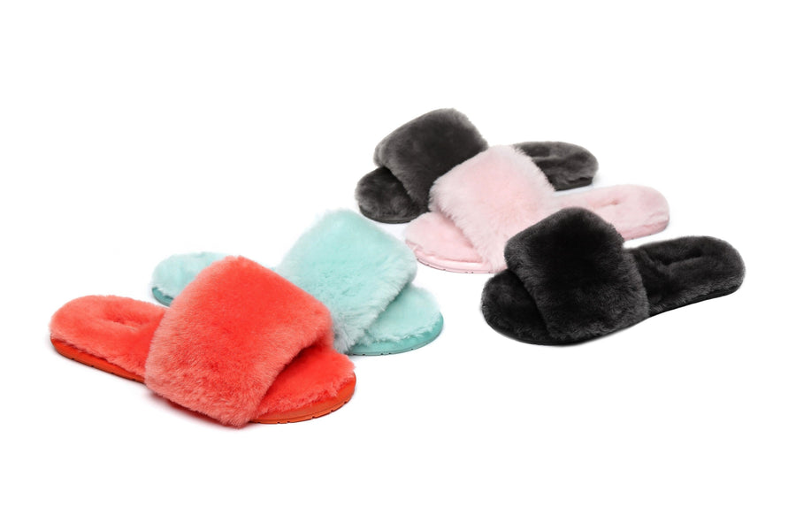 Australian Shepherd UGG Slipper Wool Fluffy Slides Nala-Slides-PEROZ Accessories