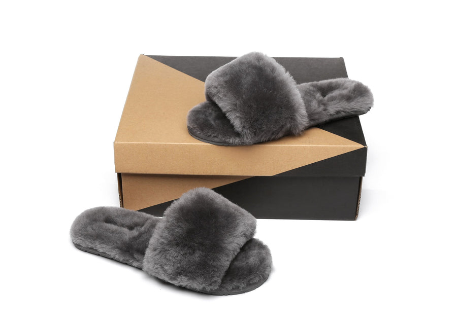 Australian Shepherd UGG Slipper Wool Fluffy Slides Nala-Slides-PEROZ Accessories