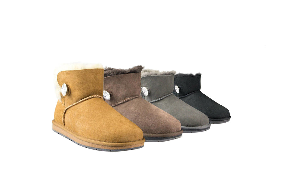 UGG Boots Australia Premium Double Face Sheepskin Mini Button with Crystal Water Resistant-Boots-PEROZ Accessories