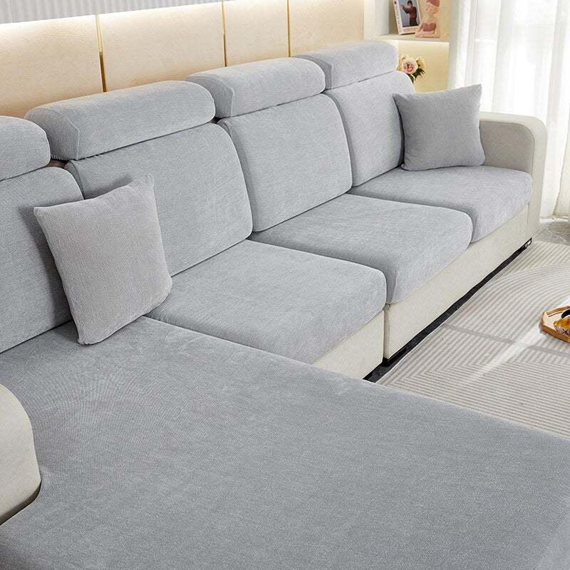 Anyhouz Sofa Cover Light Gray L-Shape Polyester Chenille Thick Stretchable Cushion For Living Room Back Cushion-Slipcovers-PEROZ Accessories