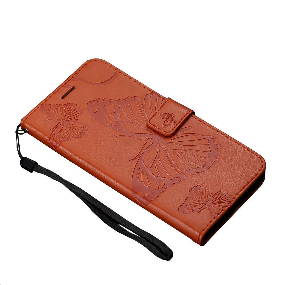 Anymob Xiaomi Redmi Tan Wrist Chain Case Butterfly Pattern Soft Leather Phone Cover-Mobile Phone Cases-PEROZ Accessories