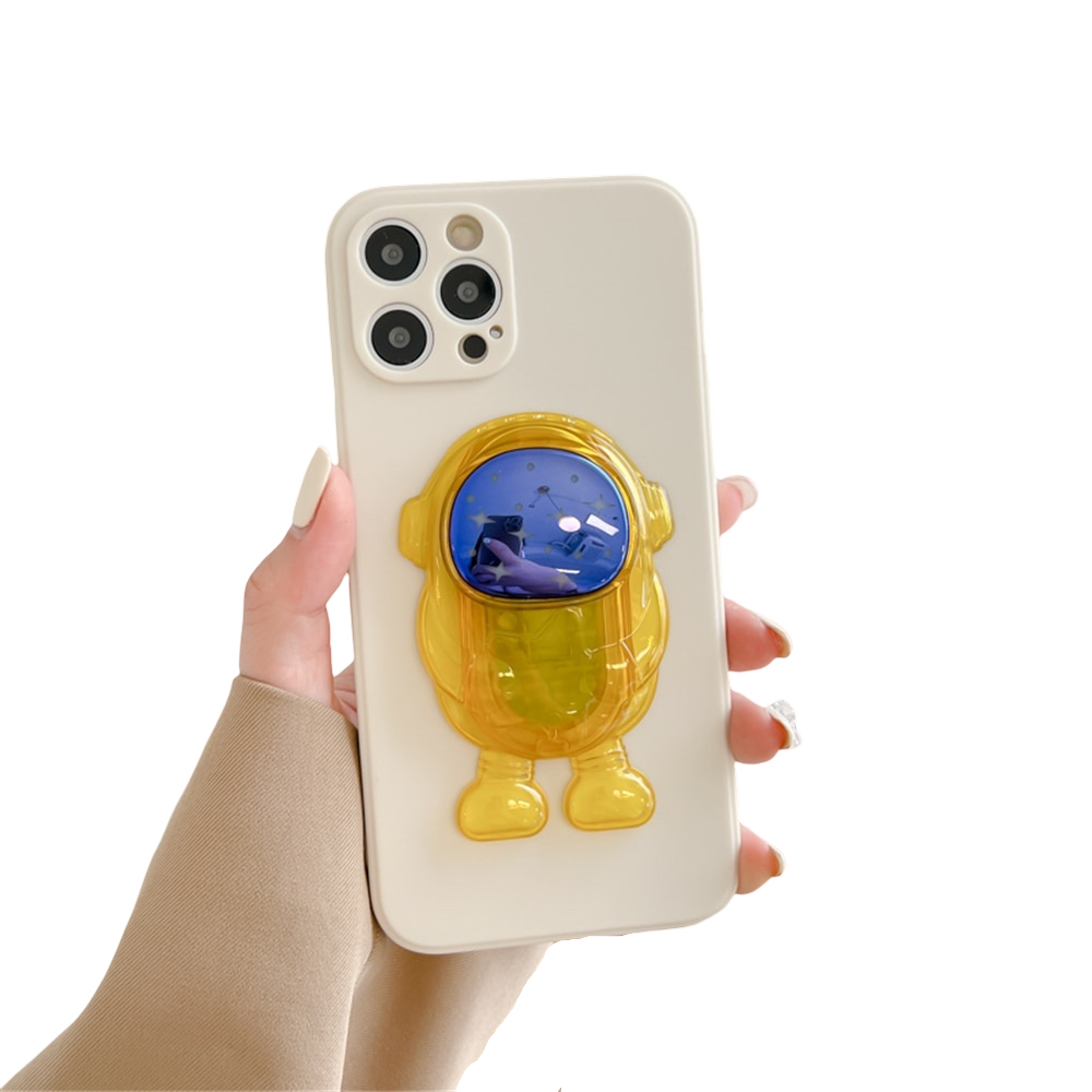 Anymob iPhone Case Yellow Cartoon Astronaut Transparent Soft Silicone Kickstand Cover-Mobile Phone Cases-PEROZ Accessories