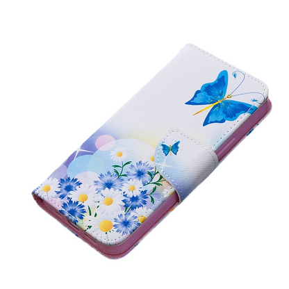 Anymob iPhone Case White with Blue Butterfly Flip Cover Fashion Painted Wallet Leather Bag Shell-Mobile Phone Cases-PEROZ Accessories