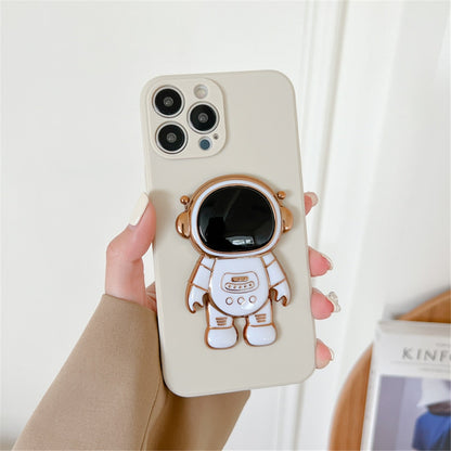 Anymob iPhone Case White Foldable Cartoon Astronaut Stand Soft Silicone Case Cover-Mobile Phone Cases-PEROZ Accessories