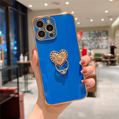 Anymob iPhone Case Blue Plating Love Heart Ring Holder Kickstand Soft Silicone Cover-Mobile Phone Cases-PEROZ Accessories