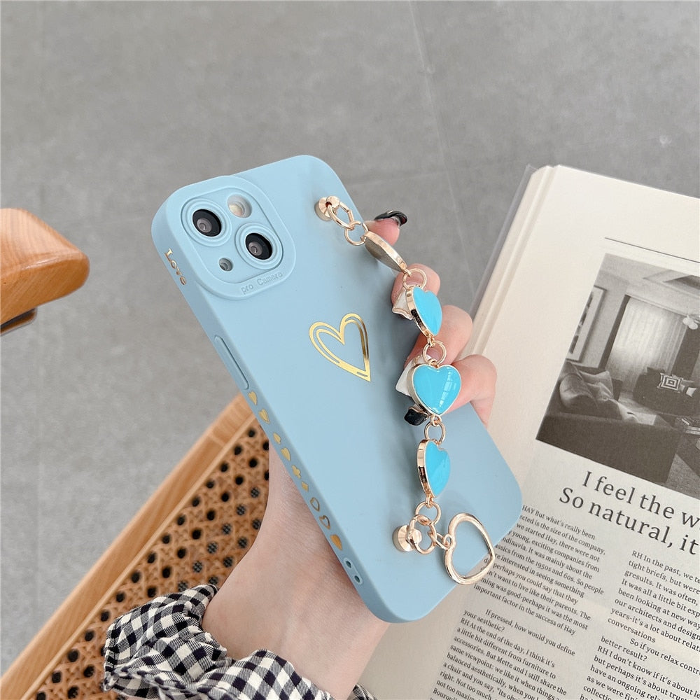Anymob iPhone Case Sky Blue Soft Silicon Love Heart Lens Protection Bracelet Bumper Back Cover-Mobile Phone Cases-PEROZ Accessories