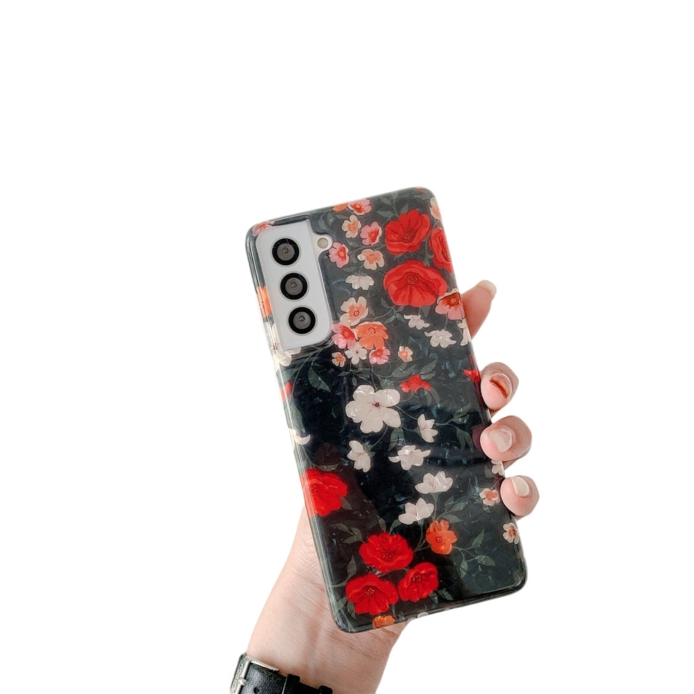 Anymob Samsung Black Rose And Magnolia Flower Silicone Dream Shell Pattern Case Shockproof Back Cover-Mobile Phone Cases-PEROZ Accessories