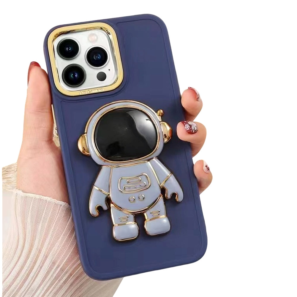 Anymob iPhone Blue Astronaut Folding Stand Case Plating Photo Frame Protector Silicone Cover-Mobile Phone Cases-PEROZ Accessories