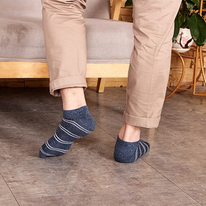 Anysox 5 Pairs One Size 5-11 Multicolor Lines Spring Summer Unisex Navy Solid Striped Cotton Ankle Casual Socks-Socks-PEROZ Accessories
