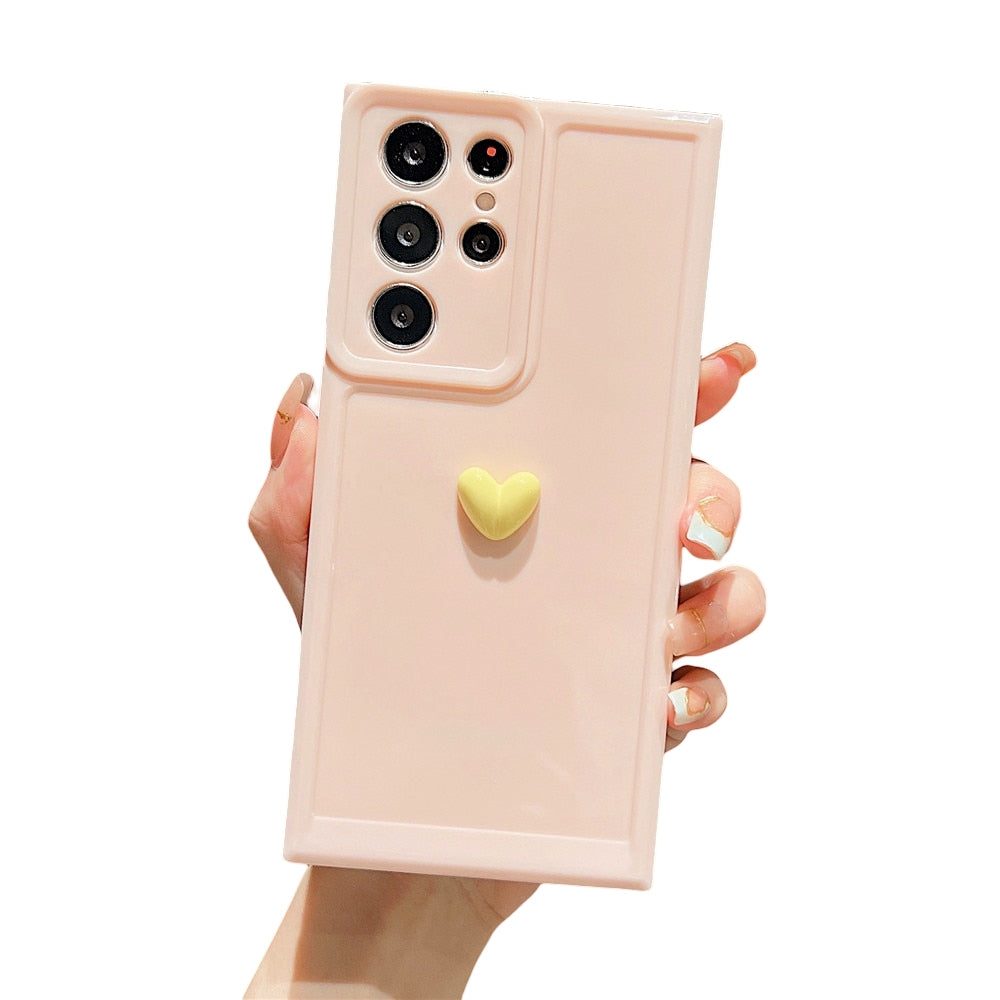Anymob Samsung Pink With Yellow Cute 3D Love Heart Case Shockproof Soft Silicone Phone Back Cover-Mobile Phone Cases-PEROZ Accessories