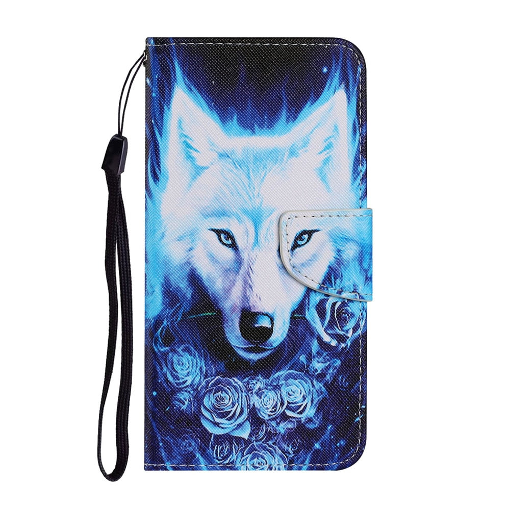 Anymob Samsung Blue Rose Wolf Painted Case Flip Wallet Leather Phone Cover-Mobile Phone Cases-PEROZ Accessories