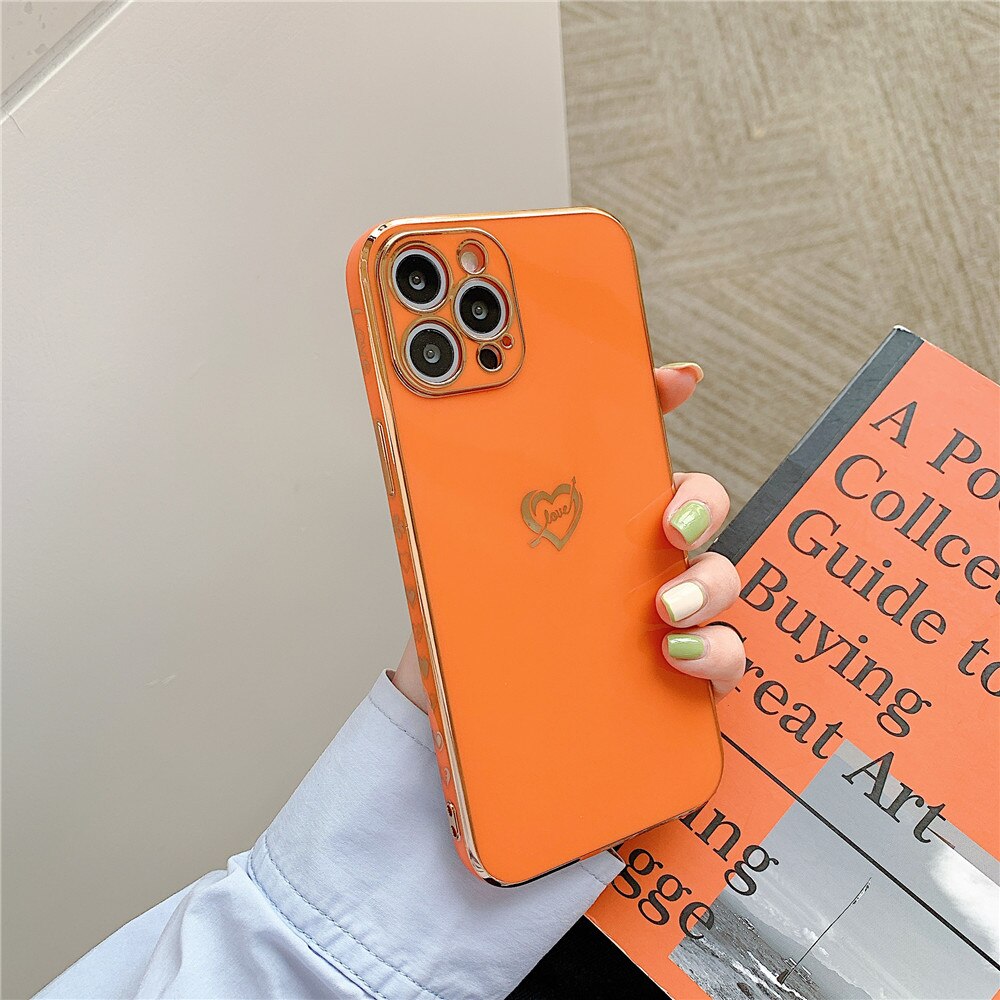 Anymob iPhone Case Orange Camera Protection Love Heart Side Hearts Shockproof Soft Silicone Cover-Mobile Phone Cases-PEROZ Accessories