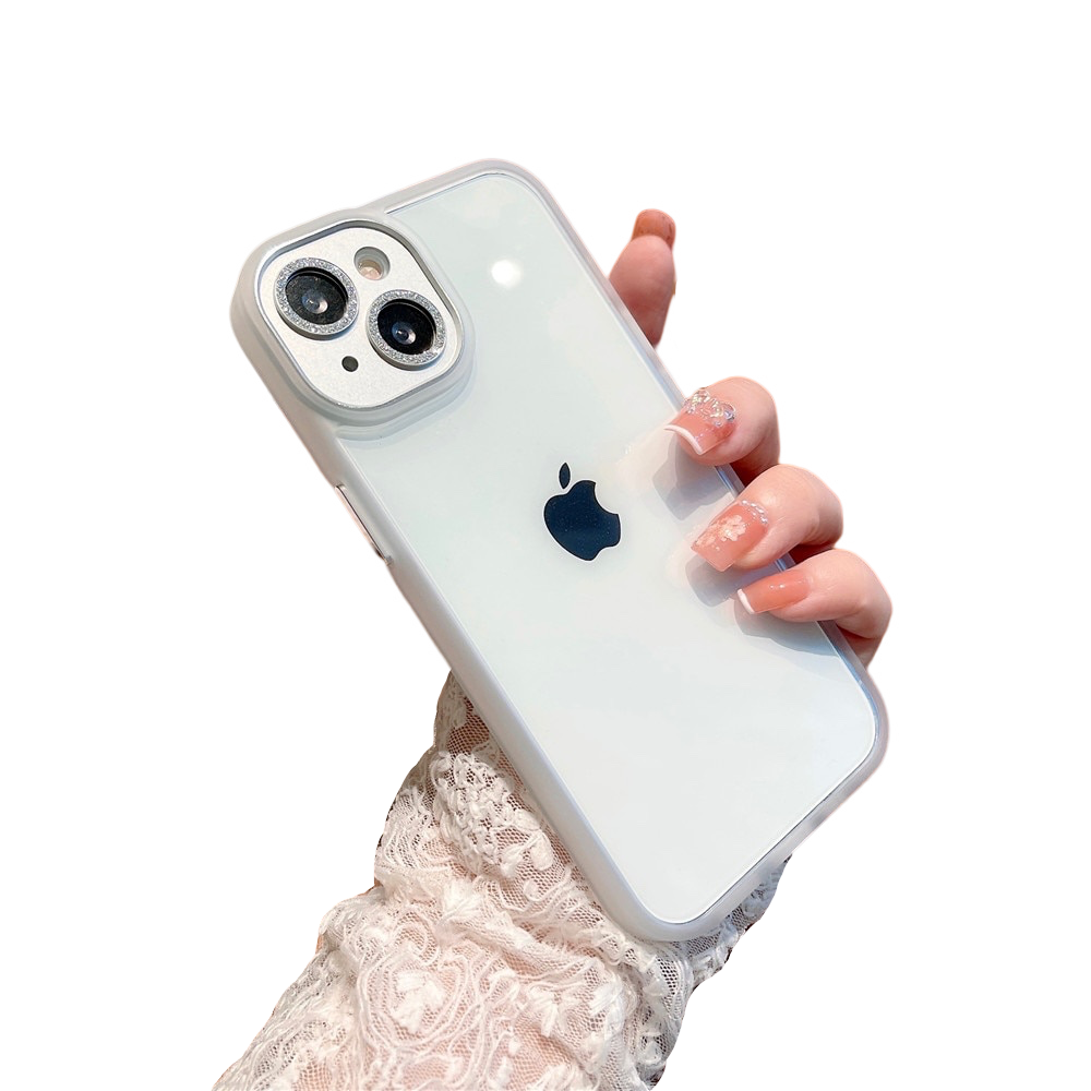 Anymob iPhone Case White Metal Glitter Camera Protection Clear Shockproof Acrylic Bumper-Mobile Phone Cases-PEROZ Accessories