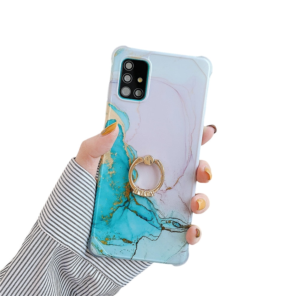 Anymob Samsung Gradient Pink And Blue Marble Ring Holder Case Silicone Shockproof Cover-Mobile Phone Cases-PEROZ Accessories