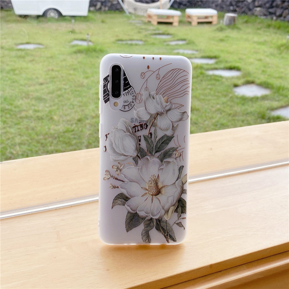 Anymob Samsung Case White Flower Vintage Relief Flower Phone Matte Soft Silicone Back Cover-Mobile Phone Cases-PEROZ Accessories