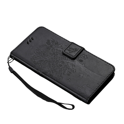 Anymob iPhone Charcoal Black Flip Leather Cases Cat Embossing Wallet Phone Cover-Mobile Phone Cases-PEROZ Accessories
