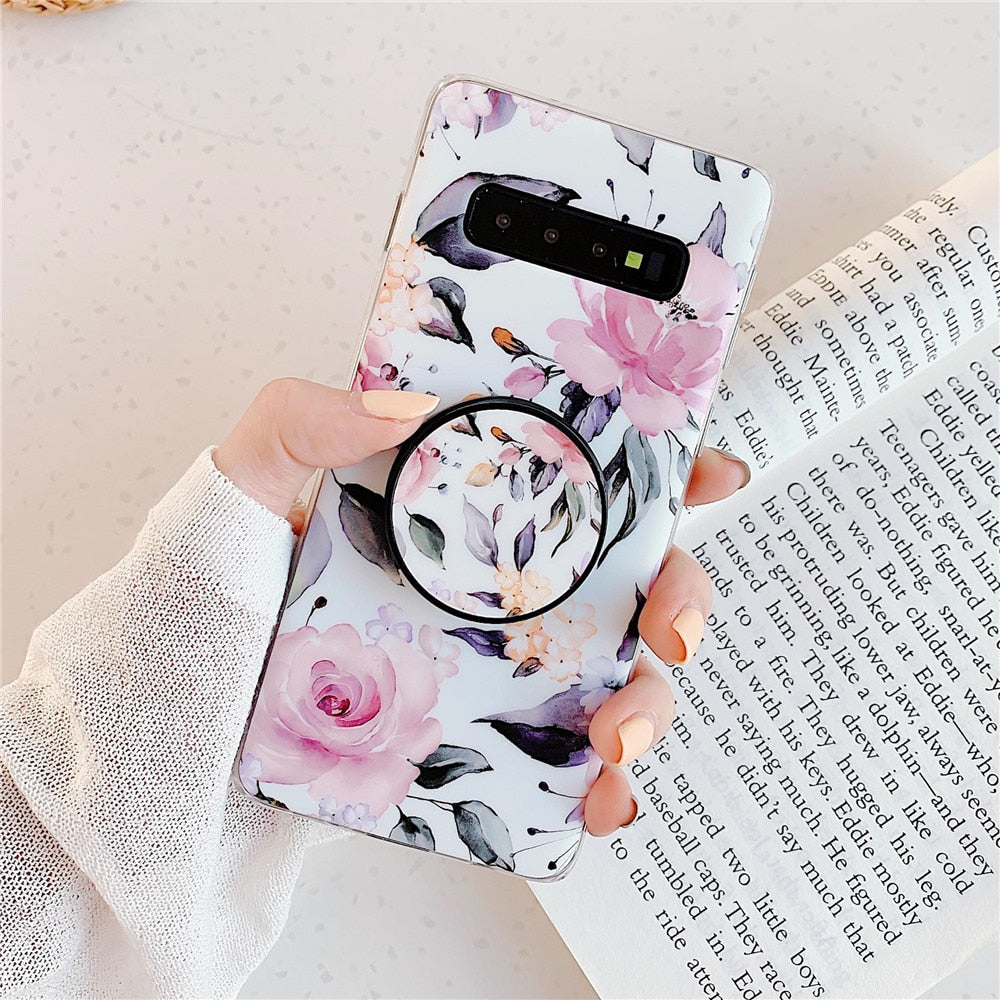 Anymob Samsung Case Purple Art Leaf Flower Silicon With Holder Stand Phone Cover-Mobile Phone Cases-PEROZ Accessories