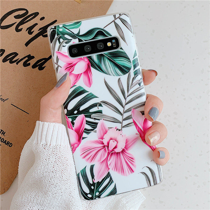 Anymob Samsung Case Green and Pink Floral Design Art Leaf Flower Silicon Without Holder Stand Phone Cover-Mobile Phone Cases-PEROZ Accessories
