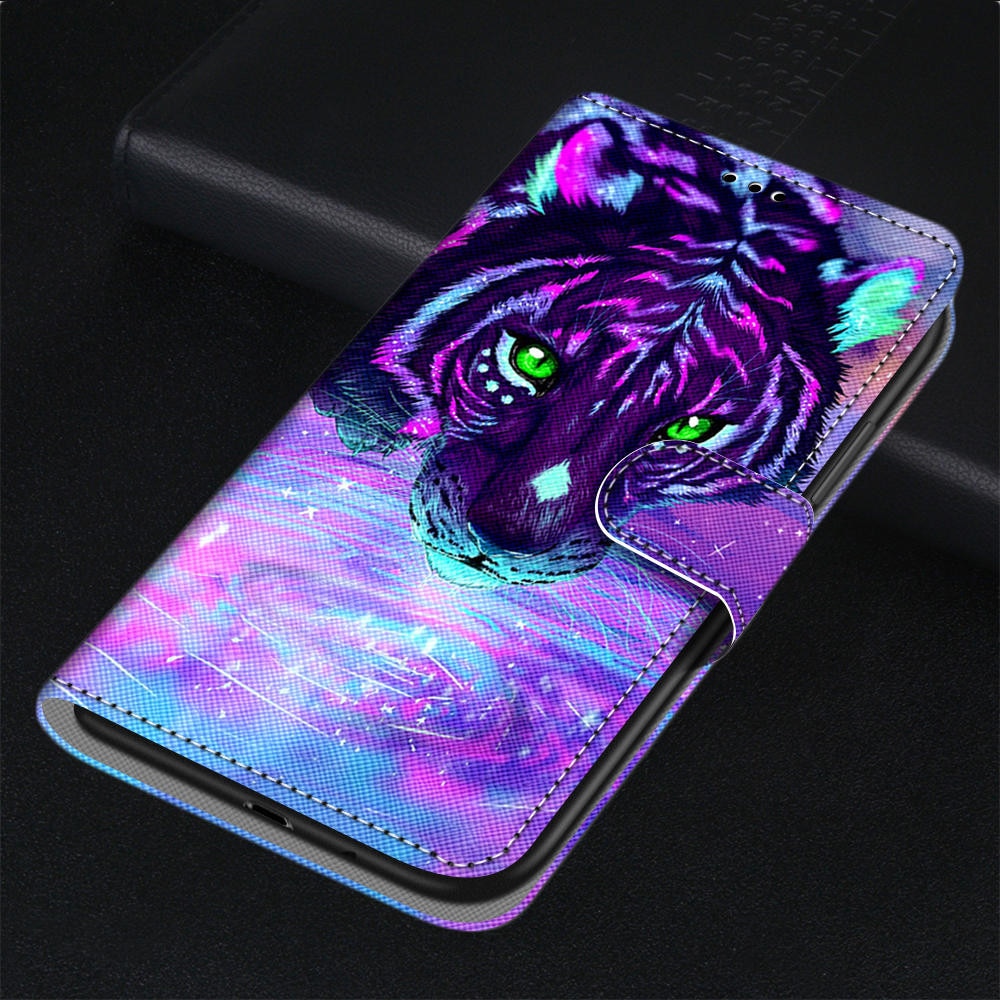 Anymob Samsung Case Purple Cheetah Painted Magnetic Flip Leather Card slot Wallet Book Style Cover-Mobile Phone Cases-PEROZ Accessories