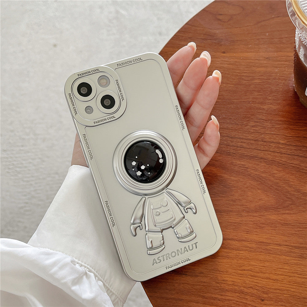 Anymob iPhone Case Pitch Black Chromed Astronaut Foldable Holder Phone Cover-Mobile Phone Cases-PEROZ Accessories