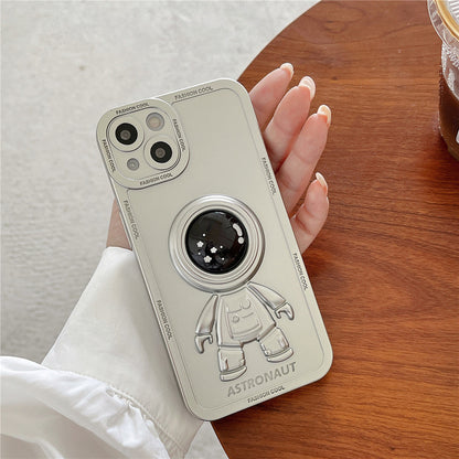 Anymob iPhone Case Pitch Black Chromed Astronaut Foldable Holder Phone Cover-Mobile Phone Cases-PEROZ Accessories