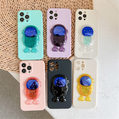 Anymob iPhone Case Pink Transparent Astronaut Kickstand Shockproof Silicone Cover-Mobile Phone Cases-PEROZ Accessories