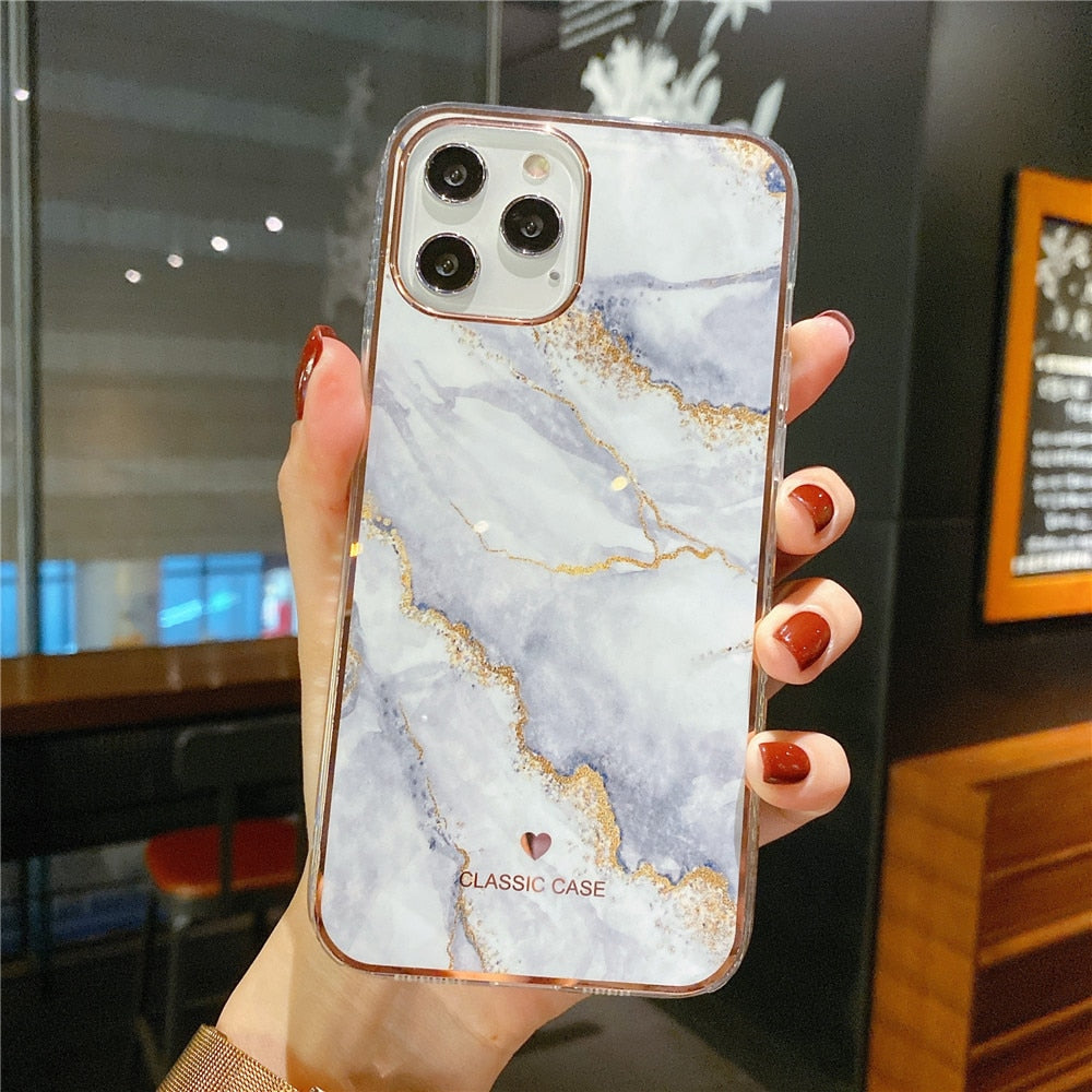 Anymob iPhone Case White Electroplated Marble Pattern Silicone Protection Cover-Mobile Phone Cases-PEROZ Accessories