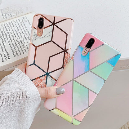 Anymob Samsung Peach Marble Flower Case Back Cover Art Leaf Silicone Phone Protection-Mobile Phone Cases-PEROZ Accessories