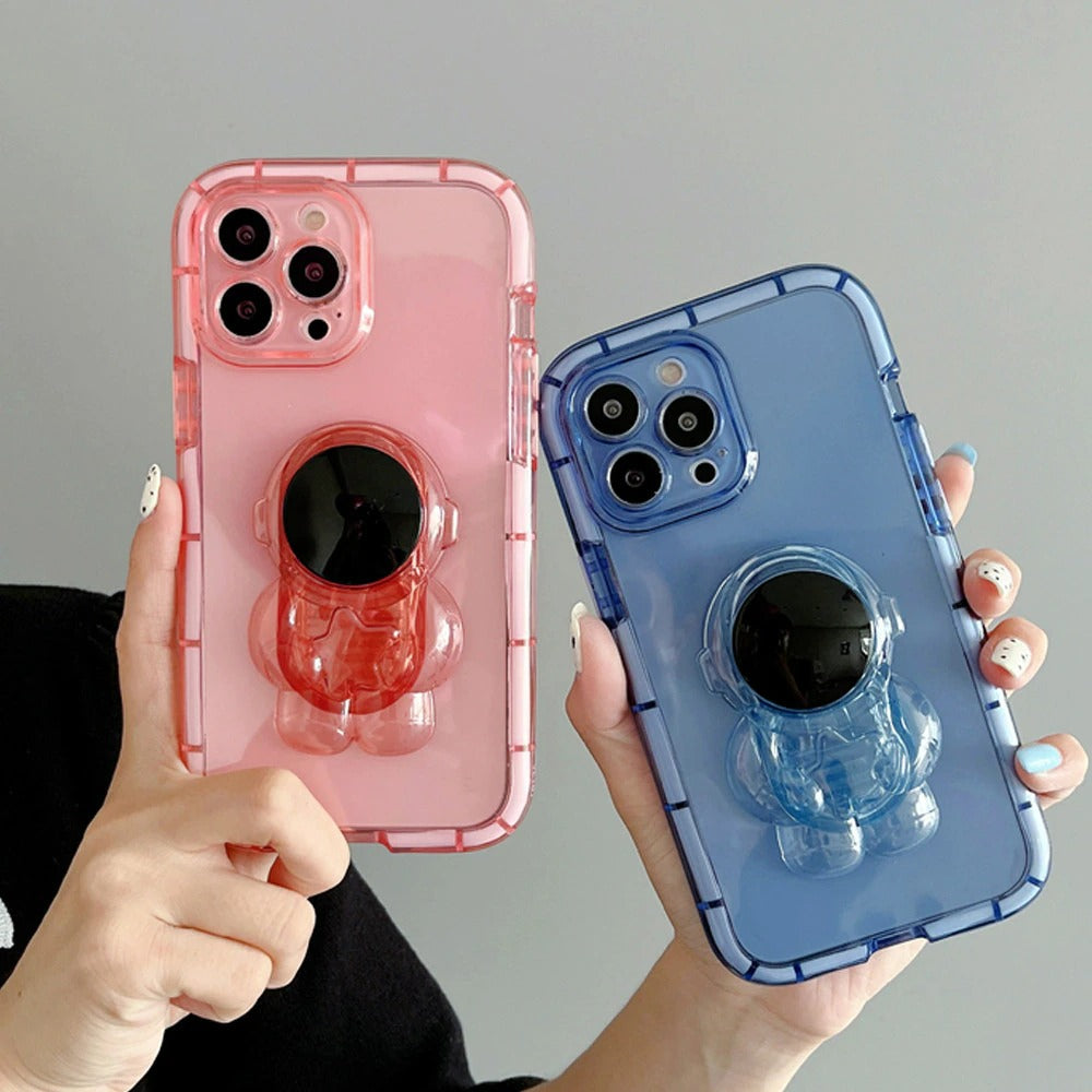 Anymob iPhone Phone Case Cute Astronaut Folding Stand Clear Green Shockproof Soft Silicone Mobile Cover For iPhone13 Pro Max 11 12 ProMax X XS Max XR-Mobile Phone Cases-PEROZ Accessories