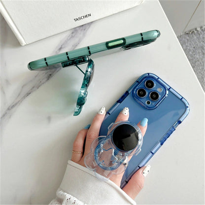 Anymob iPhone Phone Case Cute Astronaut Folding Stand Clear Green Shockproof Soft Silicone Mobile Cover For iPhone13 Pro Max 11 12 ProMax X XS Max XR-Mobile Phone Cases-PEROZ Accessories
