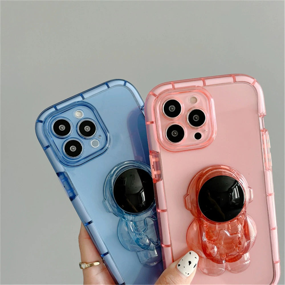 Anymob iPhone Phone Case Cute Astronaut Folding Stand Clear Orange Shockproof Soft Silicone Mobile Cover For iPhone13 Pro Max 11 12 ProMax X XS Max XR-Mobile Phone Cases-PEROZ Accessories