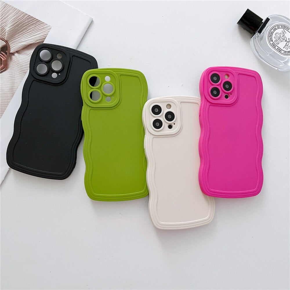 Anymob iPhone White Cute Wavy Fashionable Edge Silicone Phone Case For IOS Protective Soft Cover Compatible-Mobile Phone Cases-PEROZ Accessories