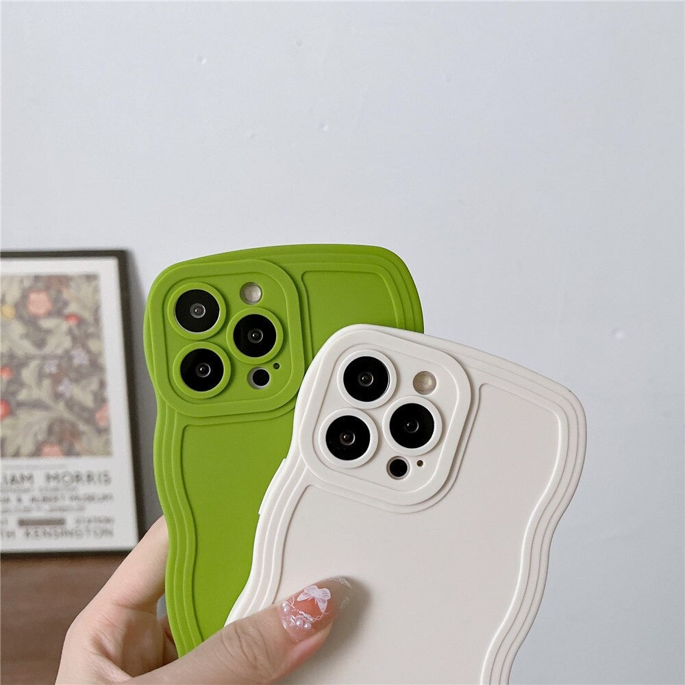Anymob iPhone White Cute Wavy Fashionable Edge Silicone Phone Case For IOS Protective Soft Cover Compatible-Mobile Phone Cases-PEROZ Accessories