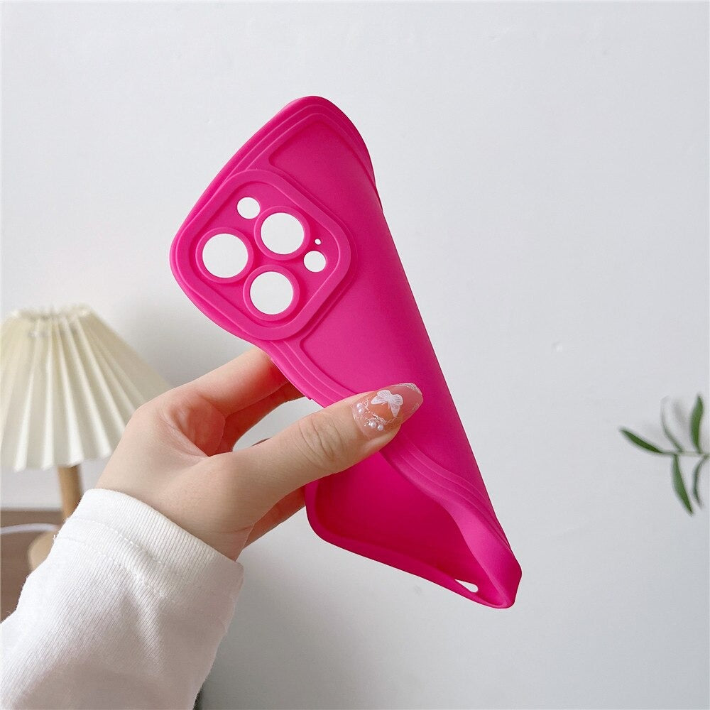 Anymob iPhone Pink Cute Wavy Fashionable Edge Silicone Phone Case For IOS Protective Soft Cover Compatible-Mobile Phone Cases-PEROZ Accessories