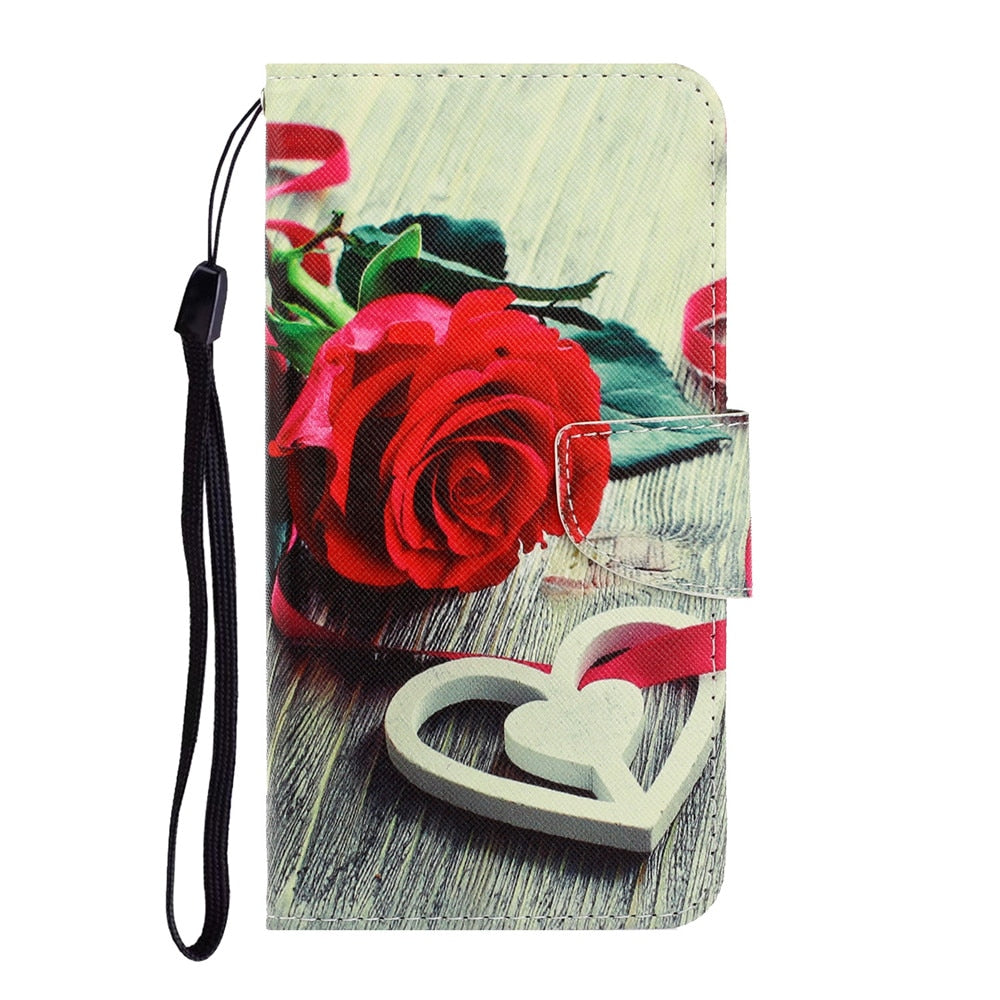 Anymob Samsung Rose And Heart Magnetic Flip Wallet Case Painted Leather Phone Cover-Mobile Phone Cases-PEROZ Accessories