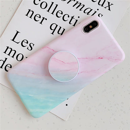 Anymob iPhone Case Pink and Green Gradient Marble Cover Silicone Phone With Holder Stand-Mobile Phone Cases-PEROZ Accessories