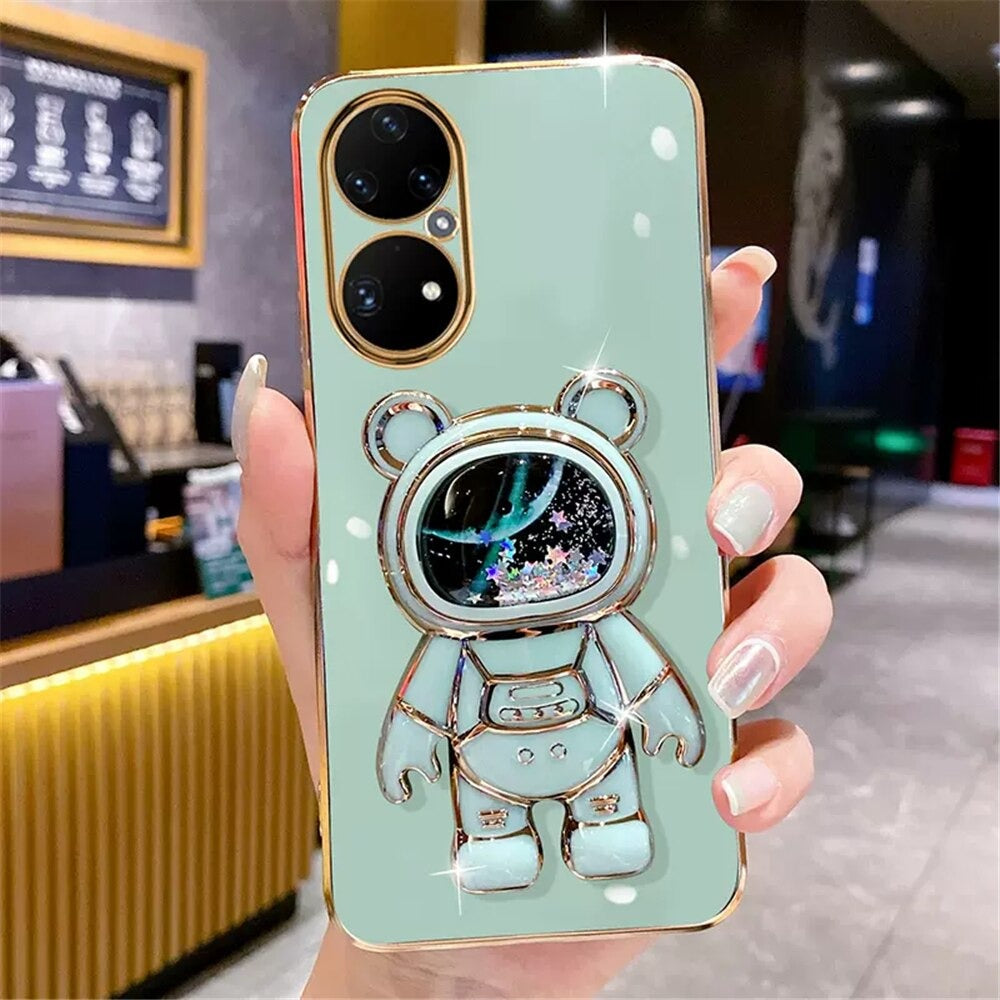 Anymob Huawei Case Sky Blue Cute Quicksand Astronaut Bracket Soft Cover Phone Protection-Mobile Phone Cases-PEROZ Accessories