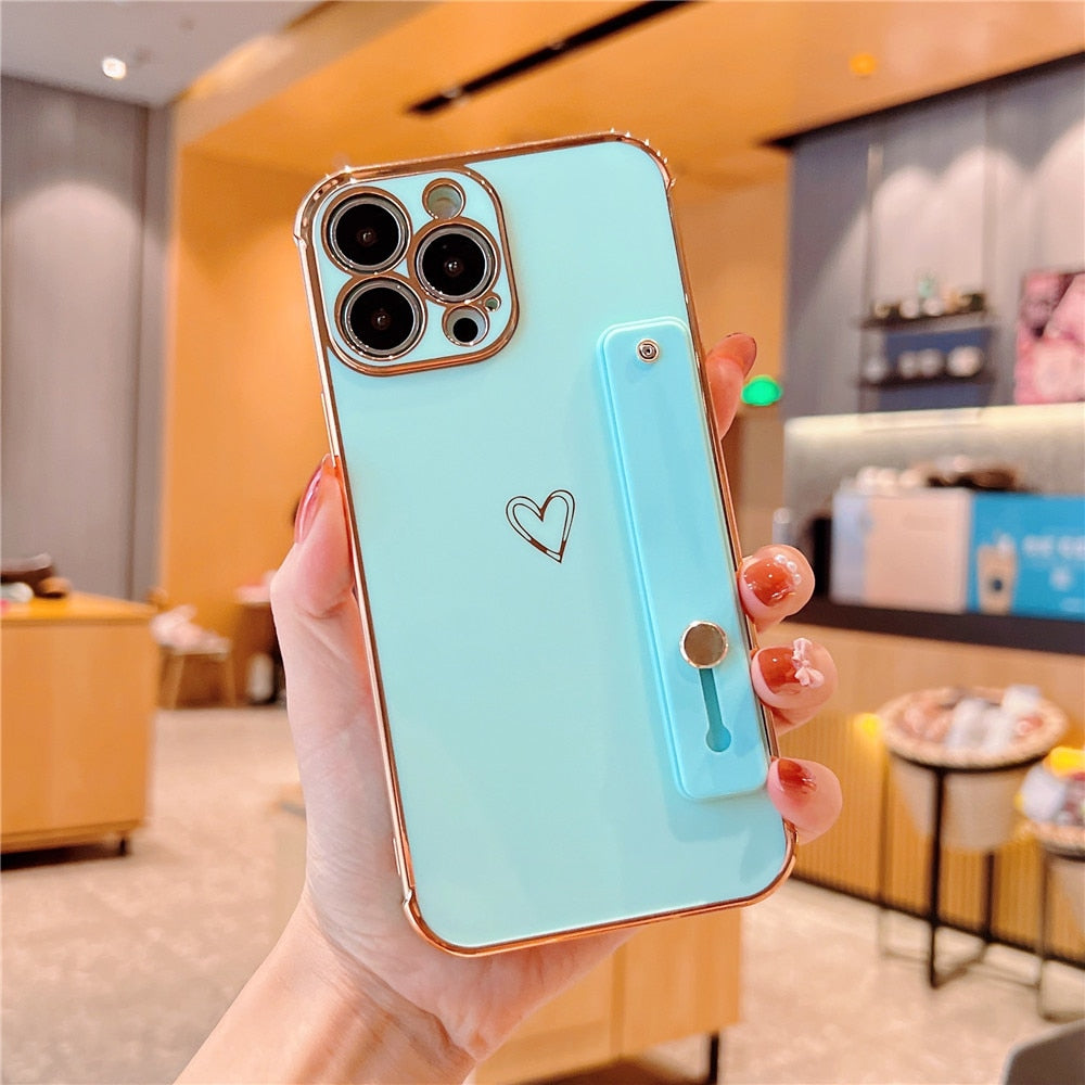 Anymob iPhone Case Turquoise Plating Wristband Love Heart Bracket Soft Cover-Mobile Phone Cases-PEROZ Accessories
