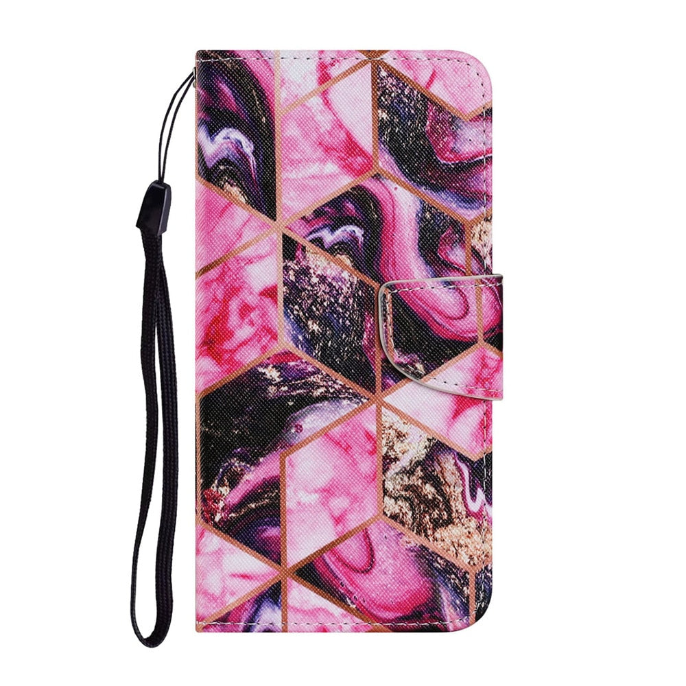 Anymob Samsung Red Geometric Painted Case Flip Wallet Leather Phone Cover-Mobile Phone Cases-PEROZ Accessories