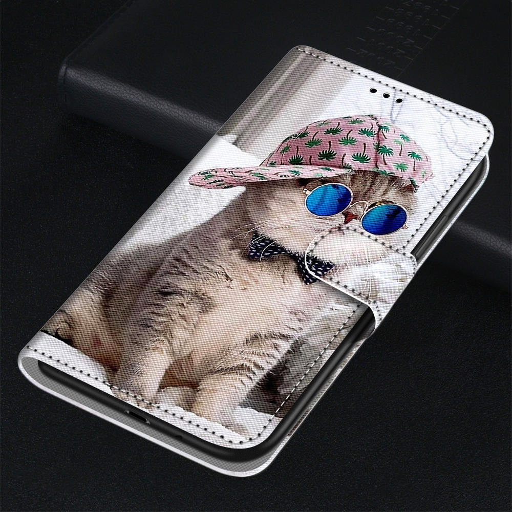 Anymob Samsung Case Brown Cool Cat Magnetic Flip Leather Card Slot Wallet Phone Cover Protection-Mobile Phone Cases-PEROZ Accessories